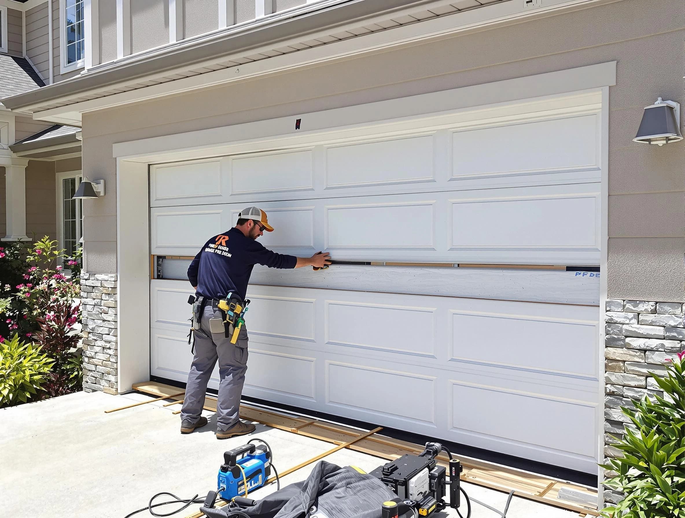 Lafayette Garage Door Repair team performing complete garage door replacement at Lafayette residence