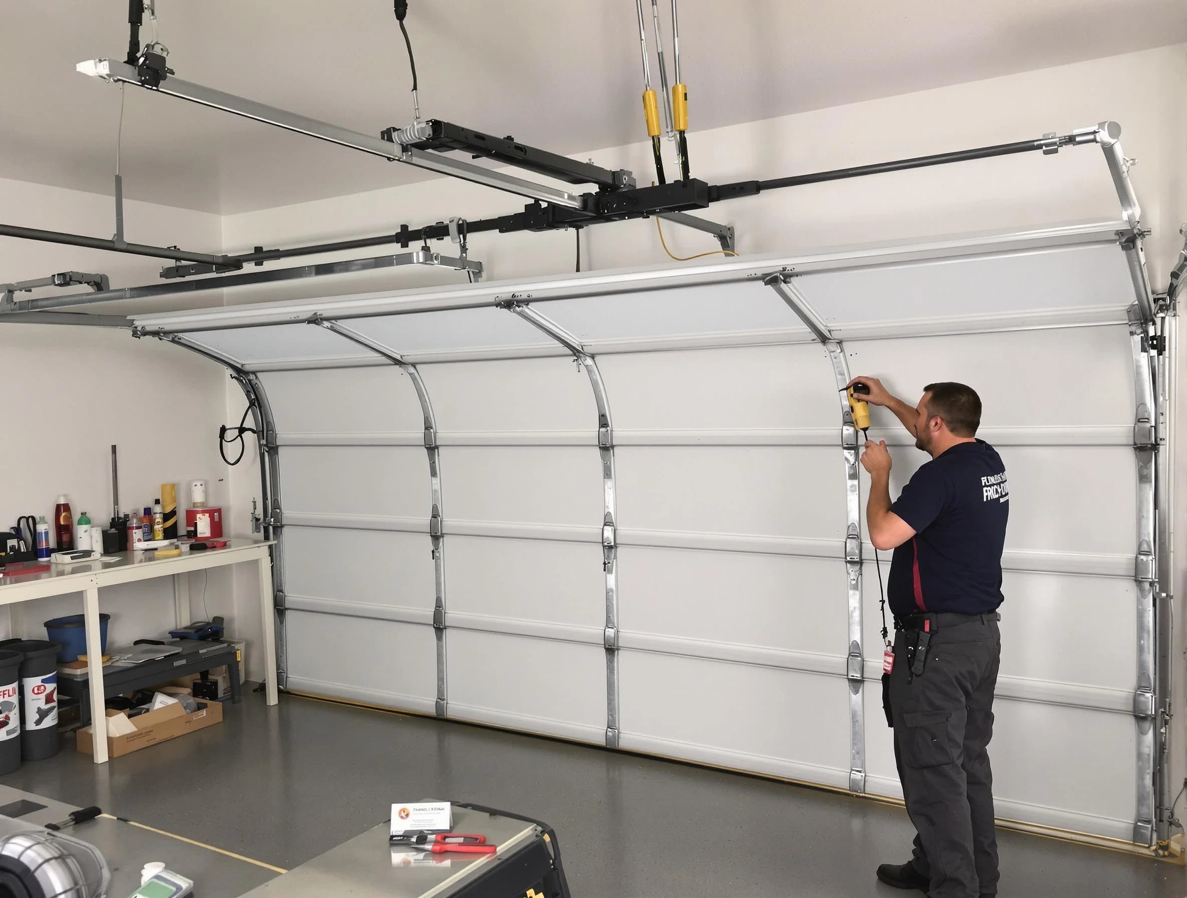 Lafayette Garage Door Repair certified technician performing overhead door system repair in Lafayette