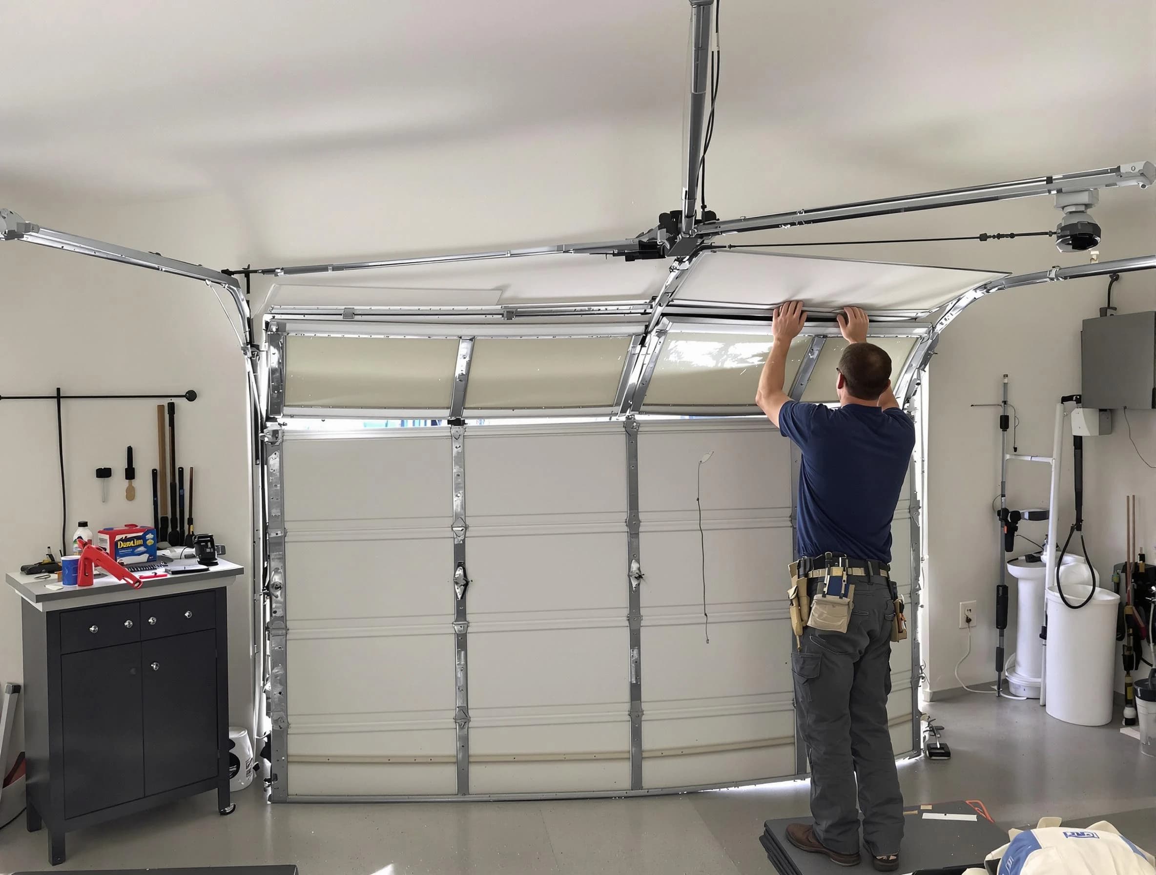 Lafayette Garage Door Repair specialist performing precise section replacement on Lafayette garage door