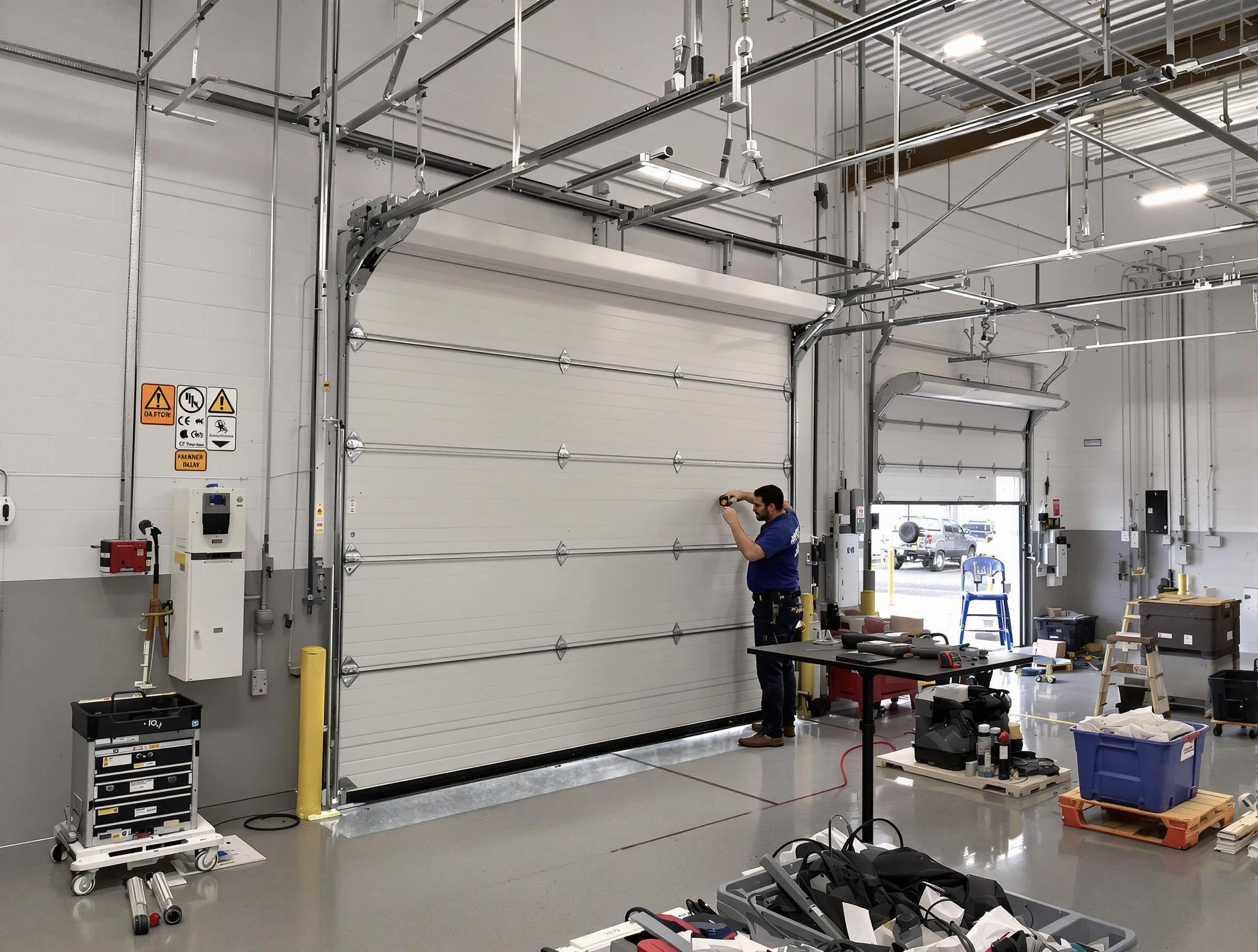 Commercial garage door repair being performed by Lafayette Garage Door Repair expert in Lafayette