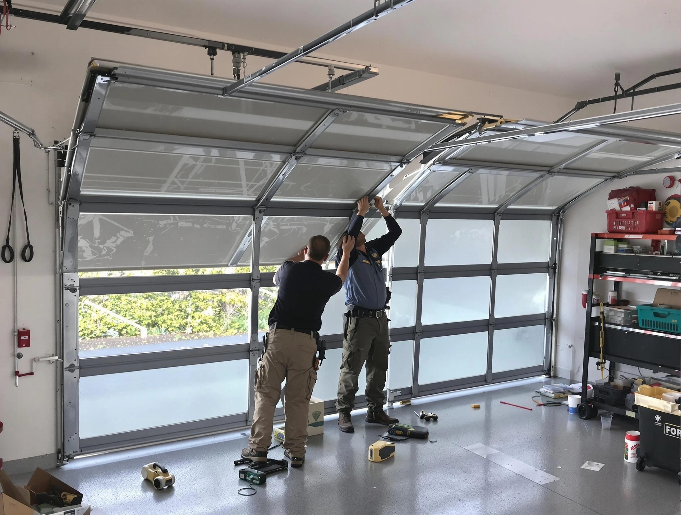 Lafayette Garage Door Repair expert performing precise panel replacement on Lafayette garage door